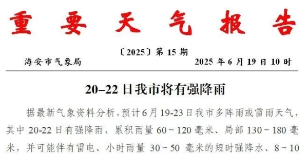 强降雨来袭！海安天气接下来......